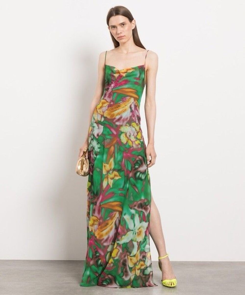 THE ANDAMANE Isabelle Green Dress in Floral Print With Crystals Sz 42 - Picture 2 of 16